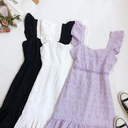 Mykonos Eyelet Dress - styled flat-lay shot, lilac - Miss Mosa By Akanksha