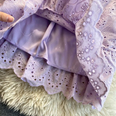 Mykonos Eyelet Dress - close-up of lining, lilac - Miss Mosa By Akanksha