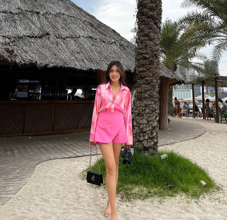 Nalani Luxe Coord Set In Pink - lifestyle shot on model, pink - Miss Mosa By Akanksha