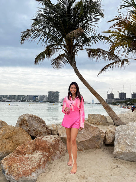 Nalani Luxe Coord Set In Pink - lifestyle shot on model, pink - Miss Mosa By Akanksha