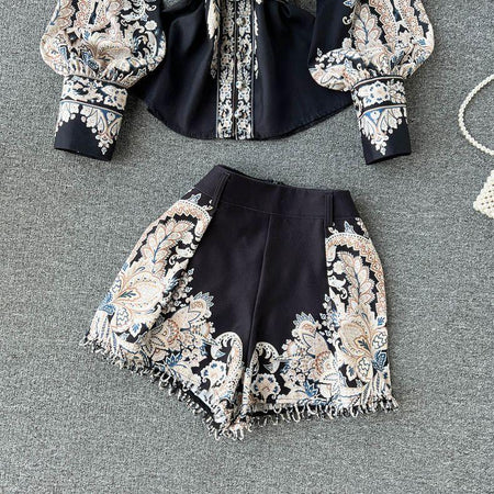 Novalee Coord Set In Dark Blue - close-up of shorts, navy - Miss Mosa By Akanksha