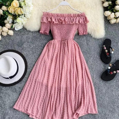 Off Shoulder Florida Dress - styled flat-lay shot, pink - Miss Mosa By Akanksha