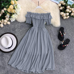 Off Shoulder Florida Dress - styled flat-lay shot, grey - Miss Mosa By Akanksha