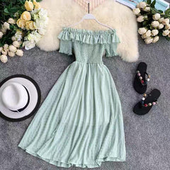 Off Shoulder Florida Dress - styled flat-lay shot, mint green - Miss Mosa By Akanksha