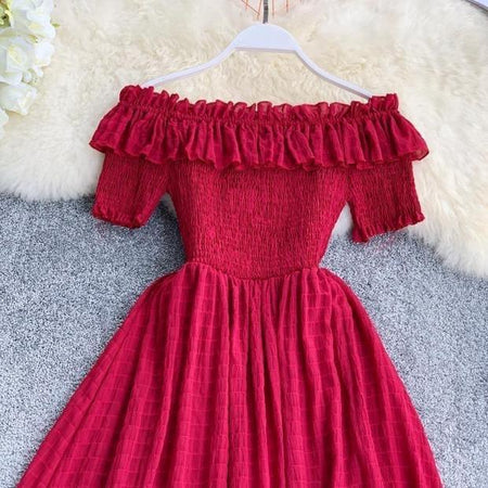 Off Shoulder Florida Dress - close-up of bodice, red - Miss Mosa By Akanksha