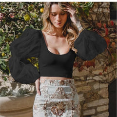 Organza Mia Mia Blouses - lifestyle shot on model, black - Miss Mosa By Akanksha