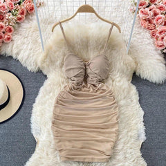 Paislee Bodycon Mesh Dress - styled flat-lay shot, beige - Miss Mosa By Akanksha