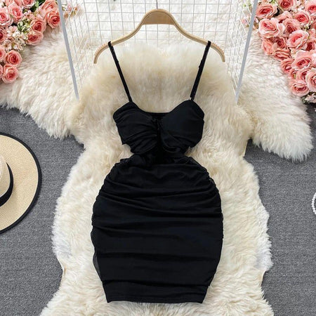 Paislee Bodycon Mesh Dress - styled flat-lay shot, black - Miss Mosa By Akanksha