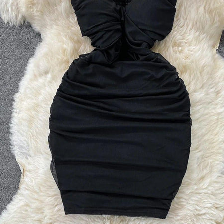 Paislee Bodycon Mesh Dress - close-up of dress skirt, black - Miss Mosa By Akanksha
