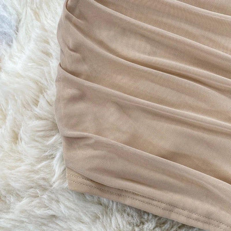 Paislee Bodycon Mesh Dress - close-up of mesh fabric, beige - Miss Mosa By Akanksha