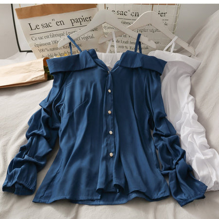 Parker Statement Shirt - front shot on hanger, blue - Miss Mosa By Akanksha
