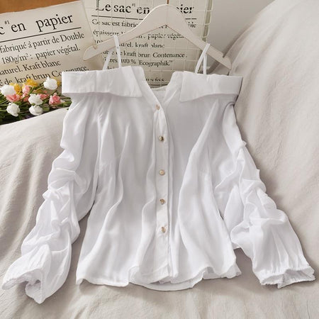Parker Statement Shirt - front shot on hanger, white - Miss Mosa By Akanksha