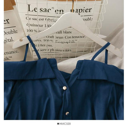 Parker Statement Shirt - close-up of neckline, blue - Miss Mosa By Akanksha