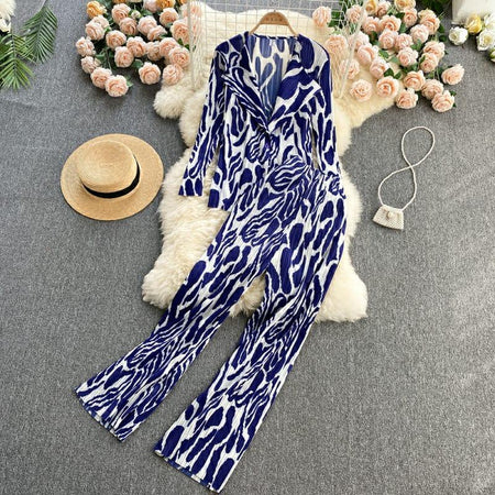 Paros Abstract Coord Set In Blue - styled flat-lay shot, blue - Miss Mosa By Akanksha