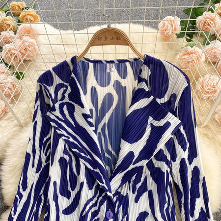 Paros Abstract Coord Set In Blue - close-up of neckline detail, blue - Miss Mosa By Akanksha