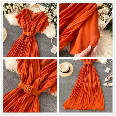 Parota Statement Dress - styled flat-lay shot, orange - Miss Mosa By Akanksha