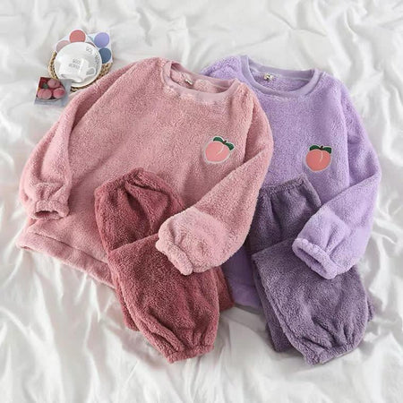 Peach Fuzzy Nightset - styled flat-lay shot, multicolour - Miss Mosa By Akanksha