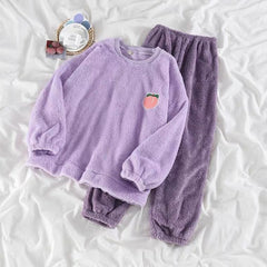 Peach Fuzzy Nightset - flat-lay product shot, purple - Miss Mosa By Akanksha