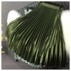Pegmove Pleated Skirts - styled flat-lay shot, olive green - Miss Mosa By Akanksha