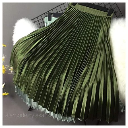 Pegmove Pleated Skirts - styled flat-lay shot, olive green - Miss Mosa By Akanksha