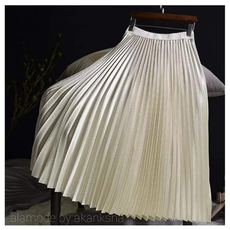 Pegmove Pleated Skirts - front shot on hanger, cream - Miss Mosa By Akanksha