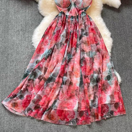 Peony Bustier Dress In Multicolour - flat-lay product shot, pink - Miss Mosa By Akanksha