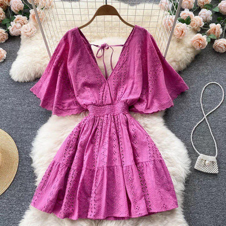 Pepe Eyelet Dress - styled flat-lay shot, magenta - Miss Mosa By Akanksha
