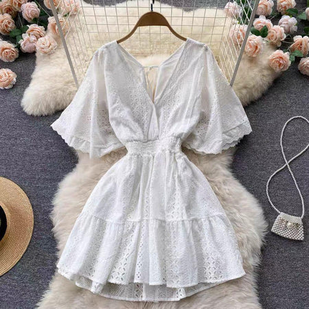 Pepe Eyelet Dress - styled flat-lay shot, white - Miss Mosa By Akanksha