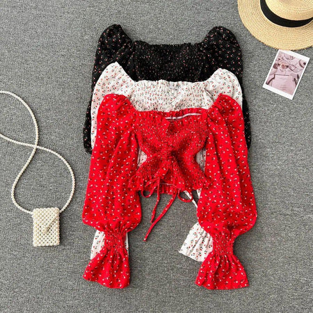 Philly Drawstring Lantern Sleeve Crop Top - styled flat-lay shot, multicolour - Miss Mosa By Akanksha