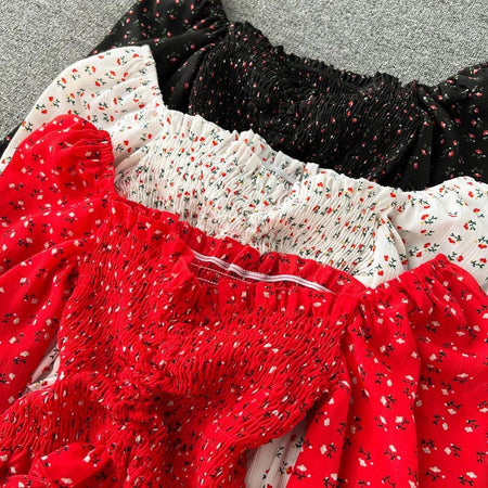 Philly Drawstring Lantern Sleeve Crop Top - close-up of floral fabric, multicolour - Miss Mosa By Akanksha