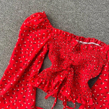 Philly Drawstring Lantern Sleeve Crop Top - close-up of sleeves, red - Miss Mosa By Akanksha