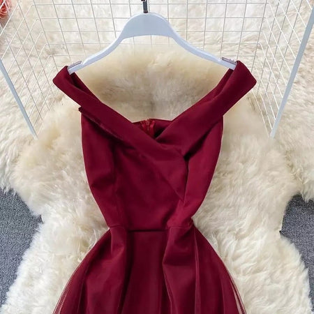 Philo Mesh Detailed Dress - close-up of neckline, red - Miss Mosa By Akanksha