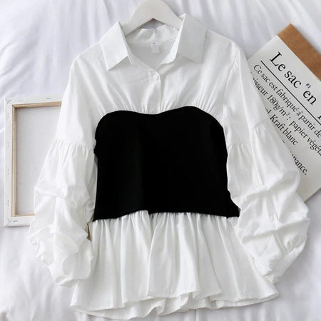 White - Panelled Lantern Sleeve Blouse