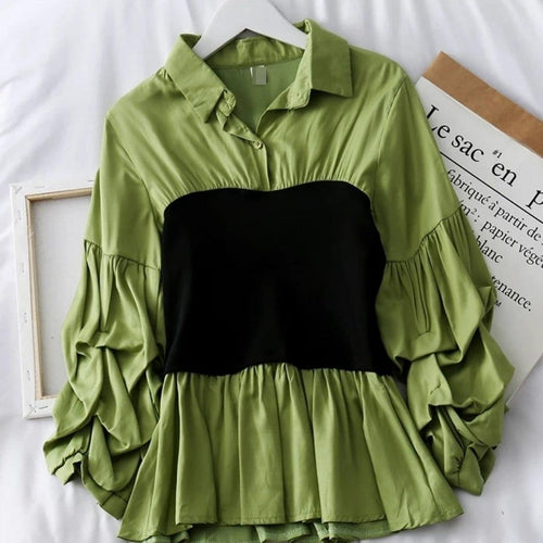 Panelled Lantern Sleeve Blouse