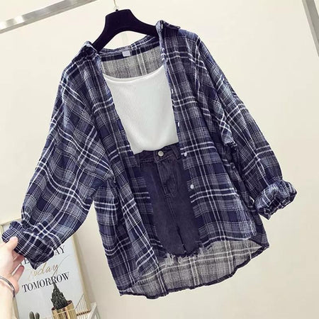 Plaid Streetstyle Shirt (ONLY SHIRT) - front shot on hanger, blue - Miss Mosa By Akanksha