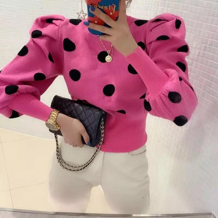 Polka Fanatic Sweaters - lifestyle shot on model, pink - Miss Mosa By Akanksha