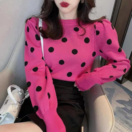 Polka Fanatic Sweaters - lifestyle shot on model, pink - Miss Mosa By Akanksha