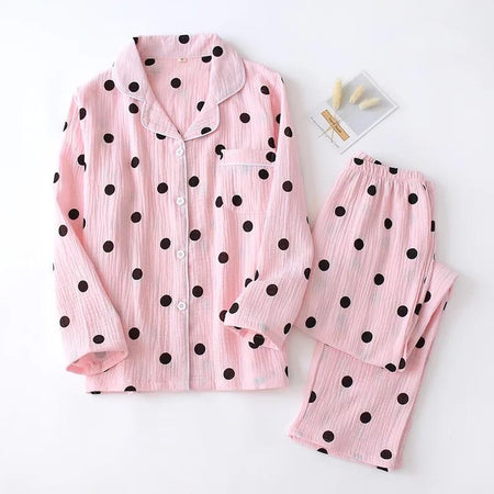 Polka Luxury Nightsets - flat-lay product shot, pink - Miss Mosa By Akanksha
