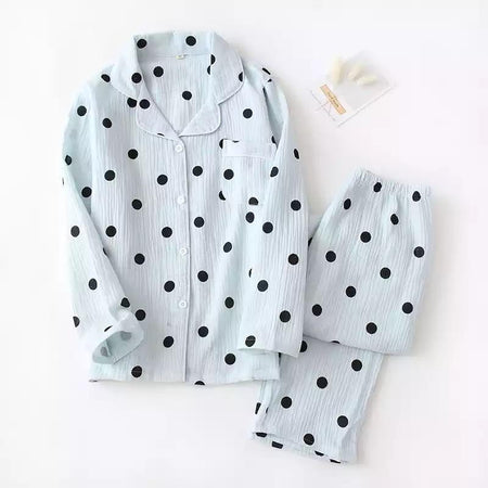 Polka Luxury Nightsets - flat-lay product shot, light blue - Miss Mosa By Akanksha