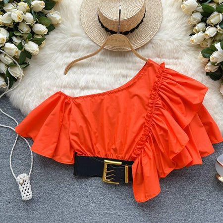 Porto Belted Blouse - styled flat-lay shot, orange - Miss Mosa By Akanksha