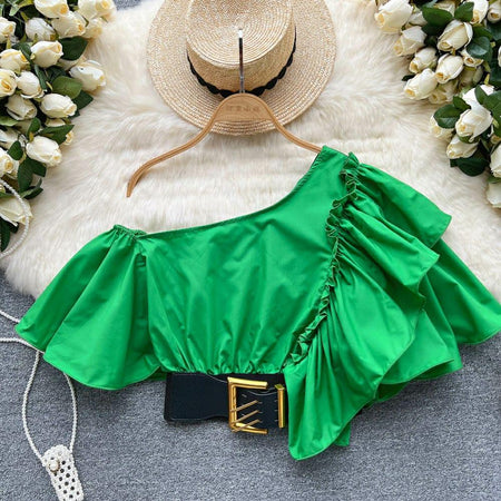 Porto Belted Blouse - styled flat-lay shot, green - Miss Mosa By Akanksha