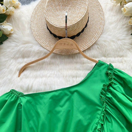 Porto Belted Blouse - close-up of neckline, green - Miss Mosa By Akanksha