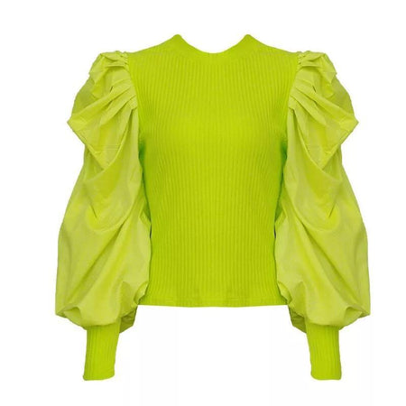 Puffed Sleeve Bradshaw Blouses - flat-lay product shot, lime green - Miss Mosa By Akanksha