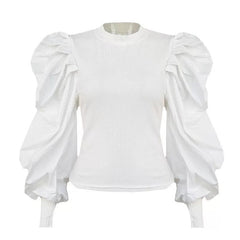Puffed Sleeve Bradshaw Blouses - flat-lay product shot, white - Miss Mosa By Akanksha