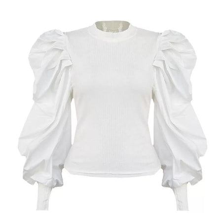 Puffed Sleeve Bradshaw Blouses - flat-lay product shot, white - Miss Mosa By Akanksha
