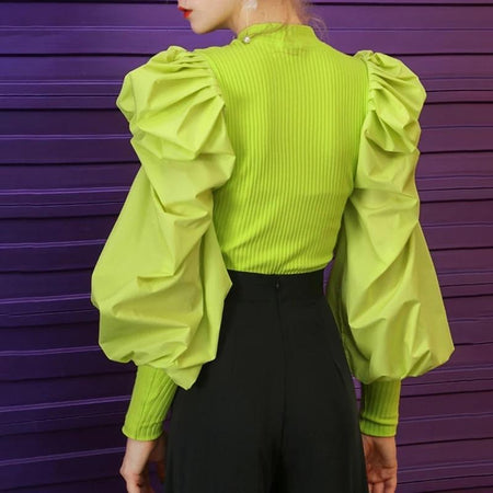 Puffed Sleeve Bradshaw Blouses - back shot on model, lime green - Miss Mosa By Akanksha