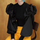Puffed Sleeve Bradshaw Blouses - front shot on model, black - Miss Mosa By Akanksha
