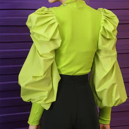 Puffed Sleeve Bradshaw Blouses - back shot on model, lime green - Miss Mosa By Akanksha