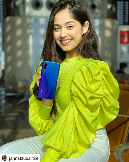 Puffed Sleeve Bradshaw Blouses - lifestyle shot on model, lime green - Miss Mosa By Akanksha