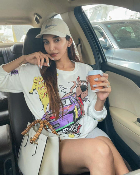 Quirky Cute Sweatshirt - Luxury Collection - lifestyle shot on model, cream - Miss Mosa By Akanksha